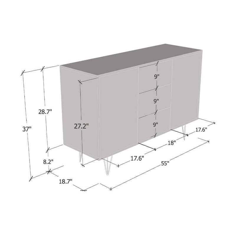 Buffet de rangement/crédence moderne laqué brillant de 140 cm