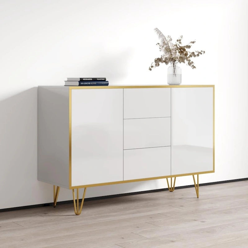 Buffet de rangement/crédence moderne laqué brillant de 140 cm