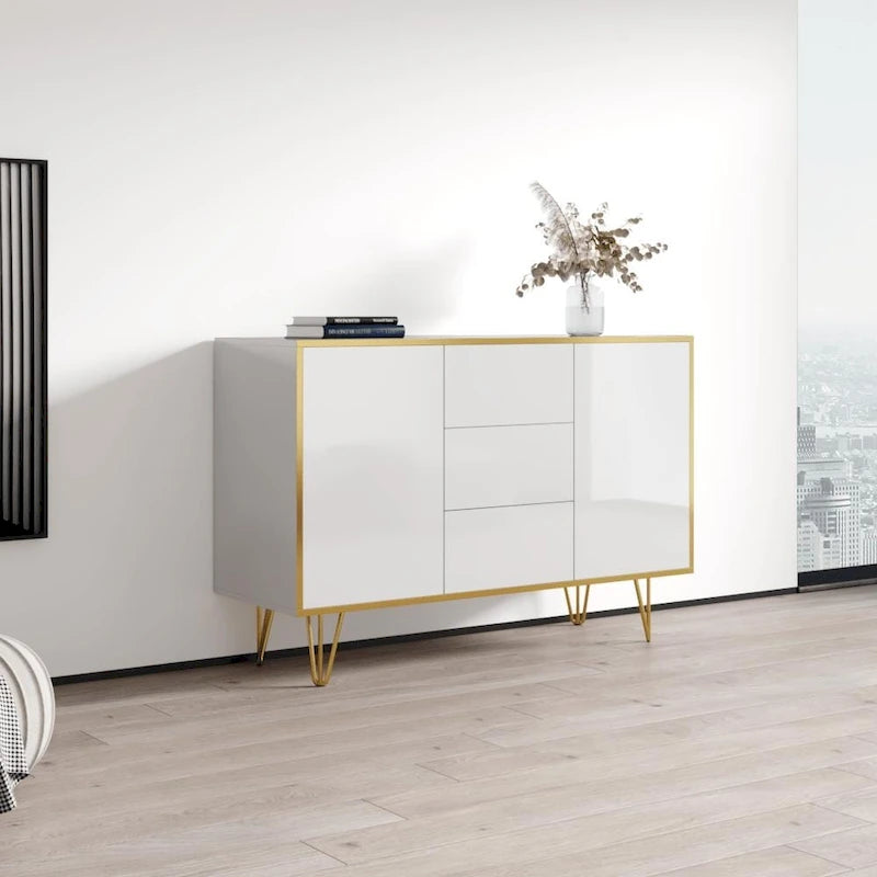 Buffet de rangement/crédence moderne laqué brillant de 140 cm