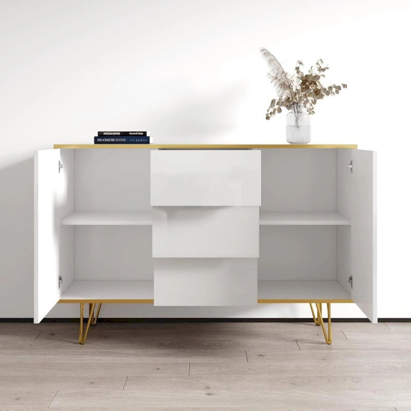Buffet de rangement/crédence moderne laqué brillant de 140 cm