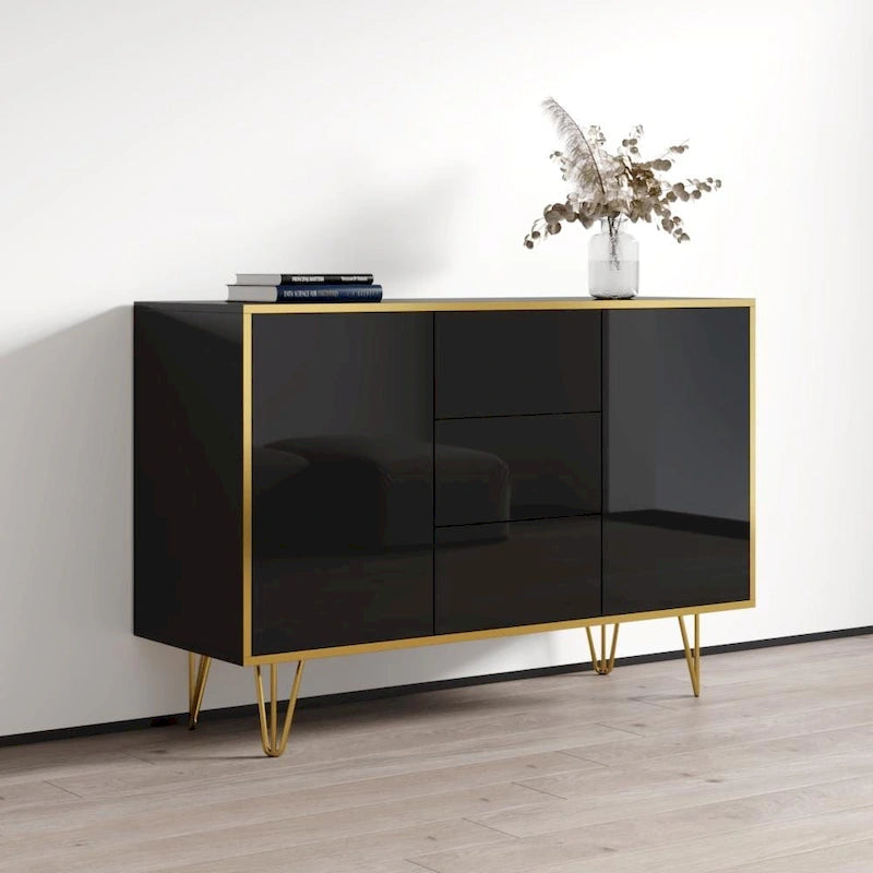Buffet de rangement/crédence moderne laqué brillant de 140 cm