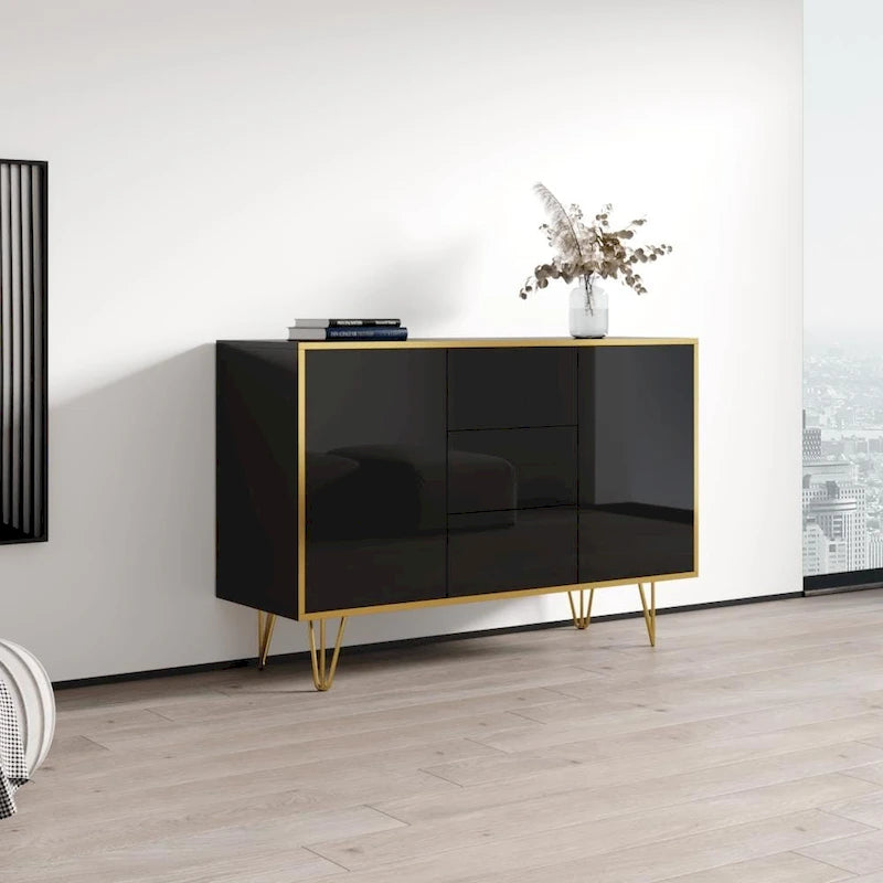 Buffet de rangement/crédence moderne laqué brillant de 140 cm