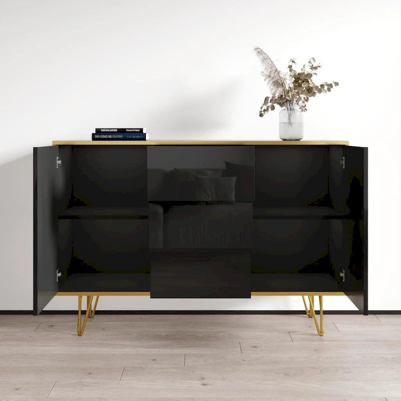 Buffet de rangement/crédence moderne laqué brillant de 140 cm