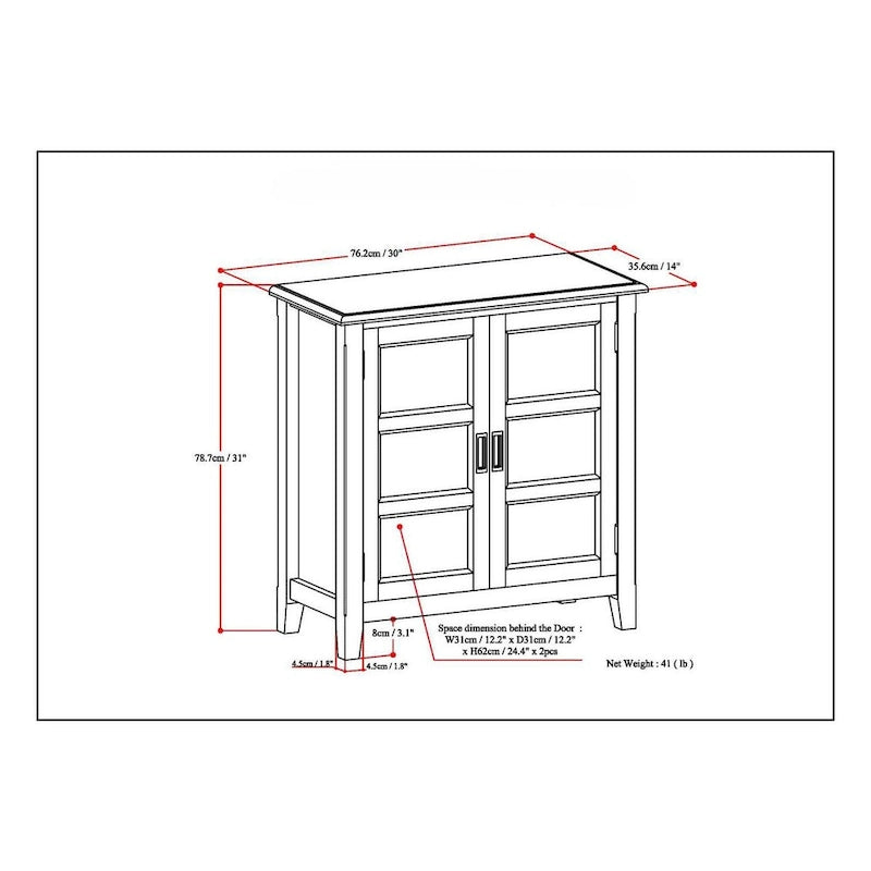Meuble bas de rangement en bois massif de 76 cm de large de style transitionnel