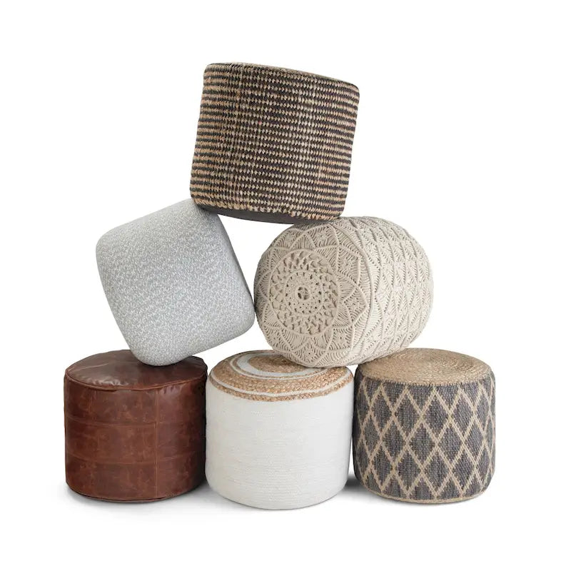 Pouf rond bohème en jute et coton tressés à la main