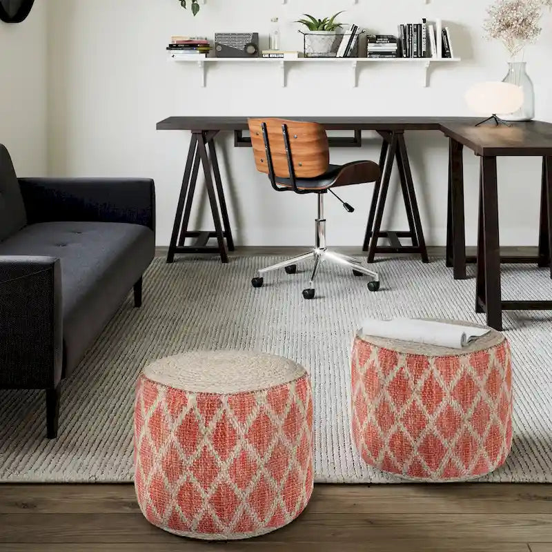 Pouf rond bohème en jute et coton tressés à la main