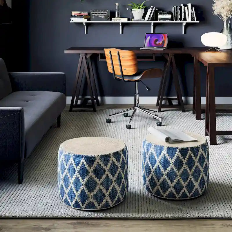 Pouf rond bohème en jute et coton tressés à la main