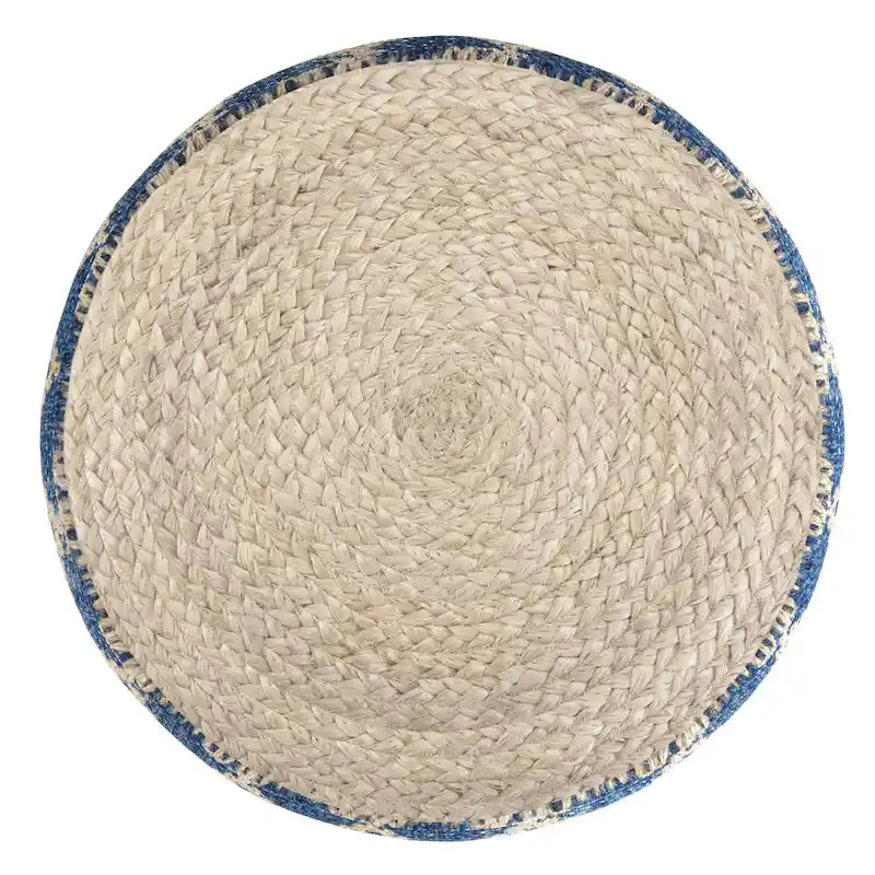 Pouf rond bohème en jute et coton tressés à la main