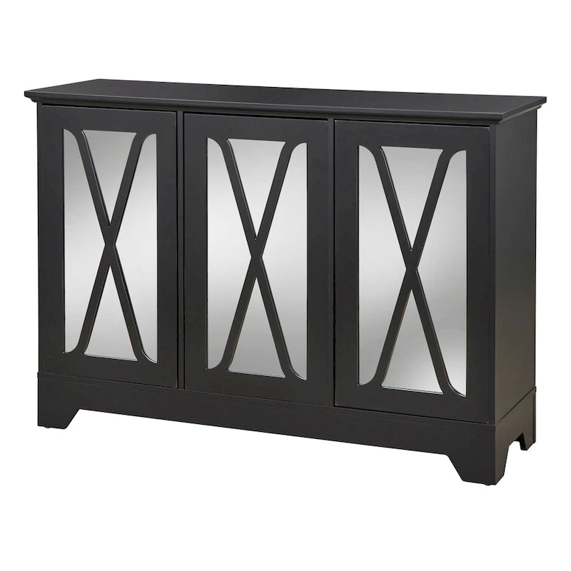 Console buffet avec façade miroir vieillie et étagères réglables