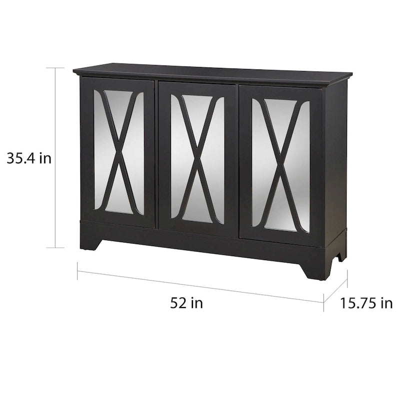 Console buffet avec façade miroir vieillie et étagères réglables