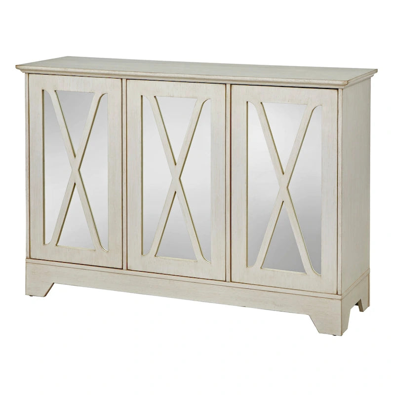 Console buffet avec façade miroir vieillie et étagères réglables