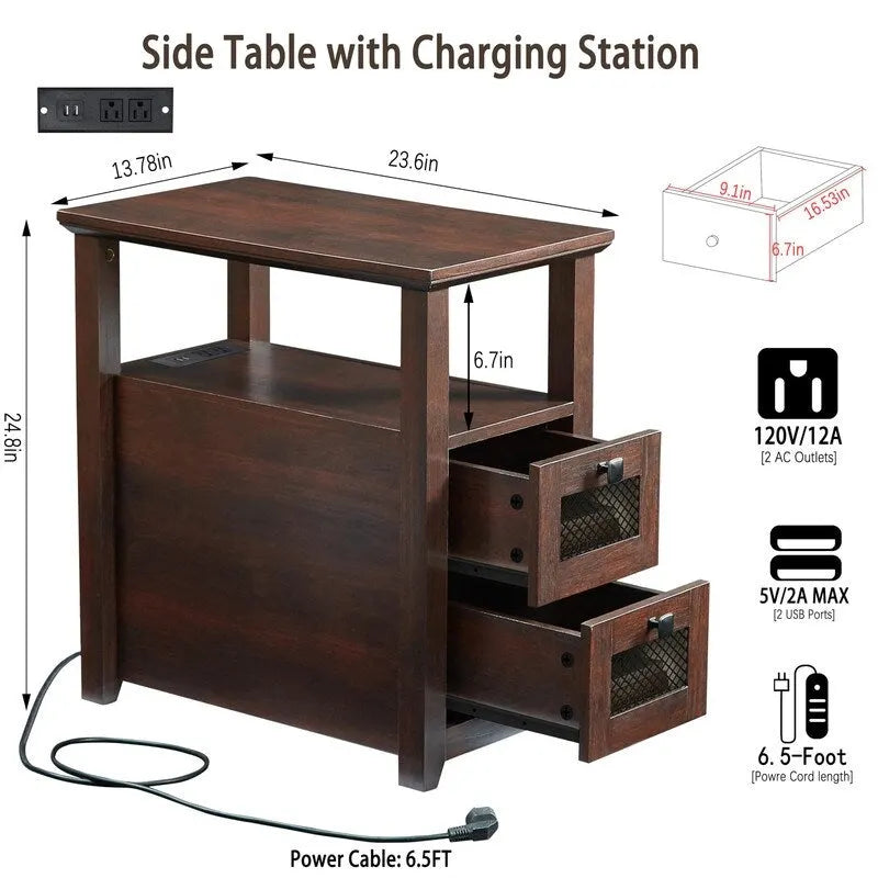 Table d'appoint avec station de recharge - 35 P x 60 L x 63 H cm