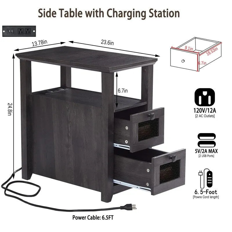 Table d'appoint avec station de recharge - 35 P x 60 L x 63 H cm