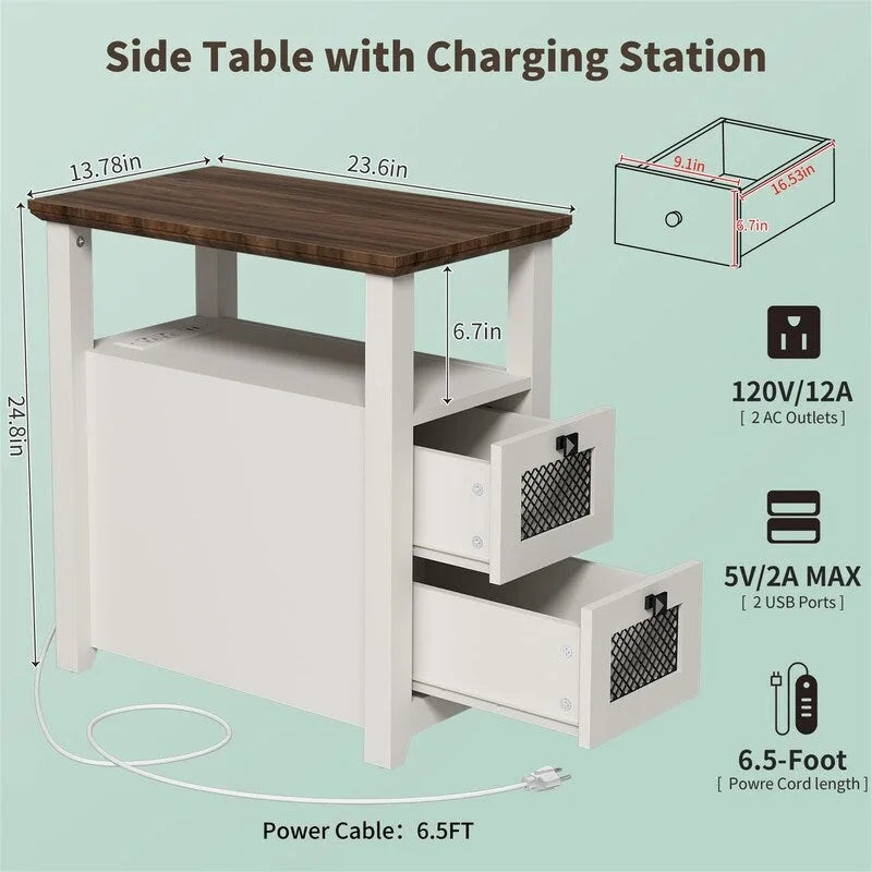 Table d'appoint avec station de recharge - 35 P x 60 L x 63 H cm