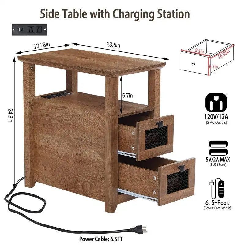 Table d'appoint avec station de recharge - 35 P x 60 L x 63 H cm