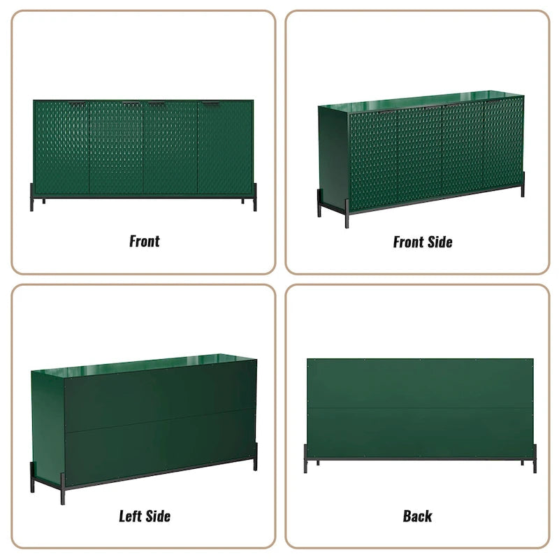 Bahut de rangement 4 portes brillant avec étagères réglables et pieds en métal