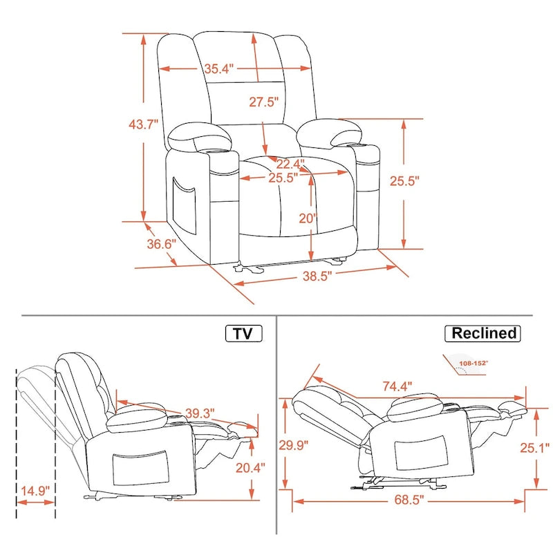 Fauteuil inclinable électrique avec chauffage et massage