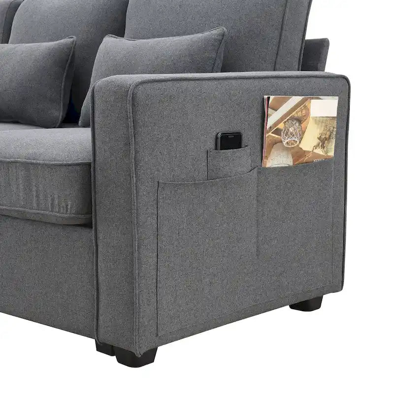 Canapé rembourré de 289,56 cm avec console, porte-gobelets et chargement USB