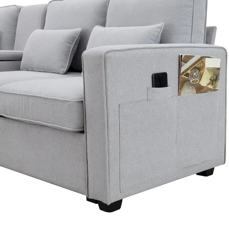 Canapé rembourré de 289,56 cm avec console, porte-gobelets et chargement USB