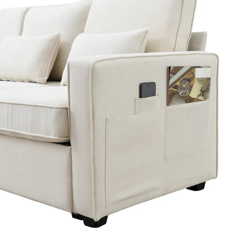 Canapé rembourré de 289,56 cm avec console, porte-gobelets et chargement USB
