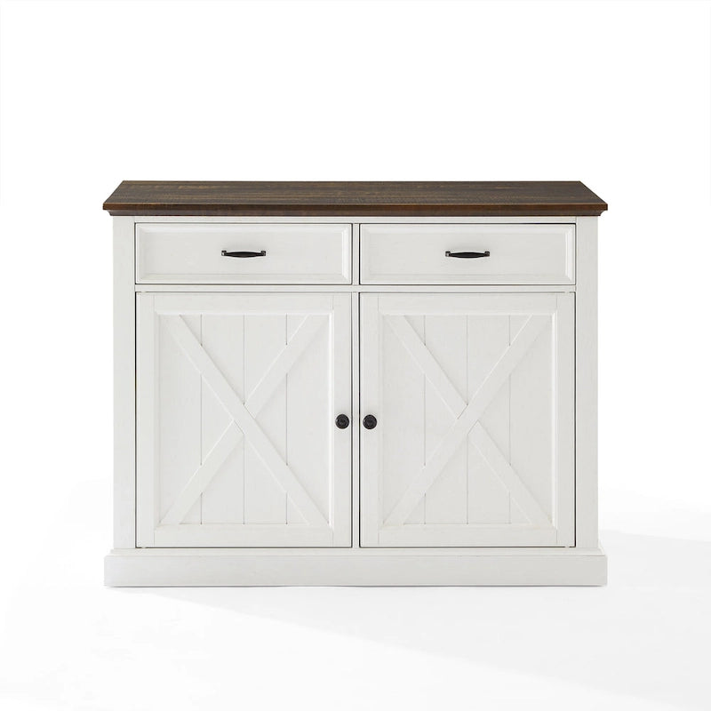 Îlot de cuisine de style campagnard avec armoires à motif en X et tiroirs à extension complète