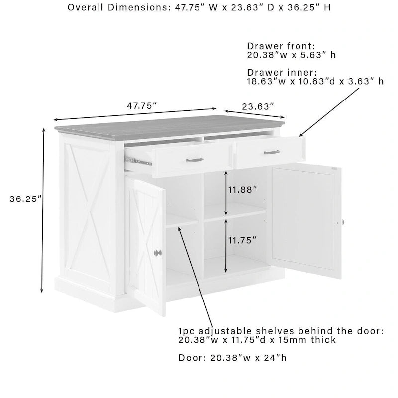 Îlot de cuisine de style campagnard avec armoires à motif en X et tiroirs à extension complète