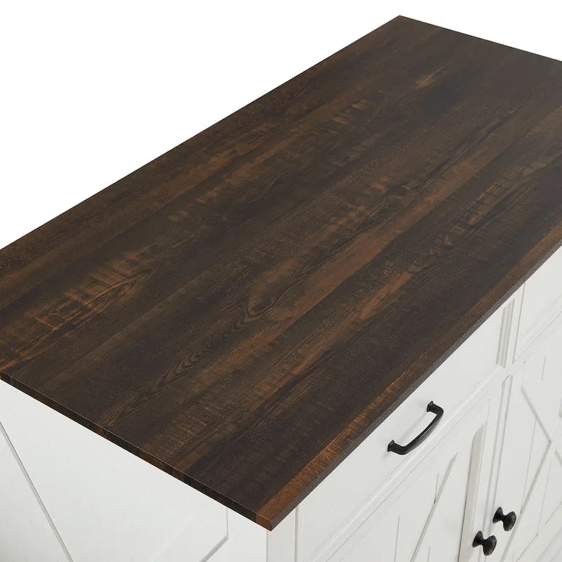 Îlot de cuisine de style campagnard avec armoires à motif en X et tiroirs à extension complète
