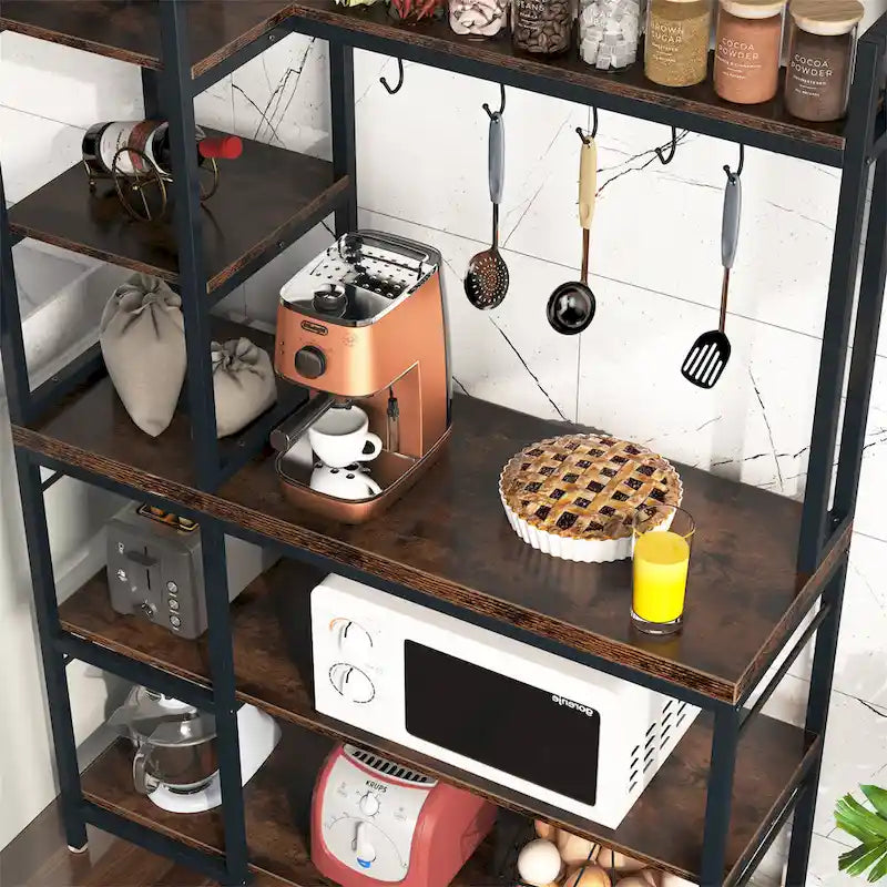 Étagère de boulanger industrielle à 5 niveaux avec rangement et 10 crochets