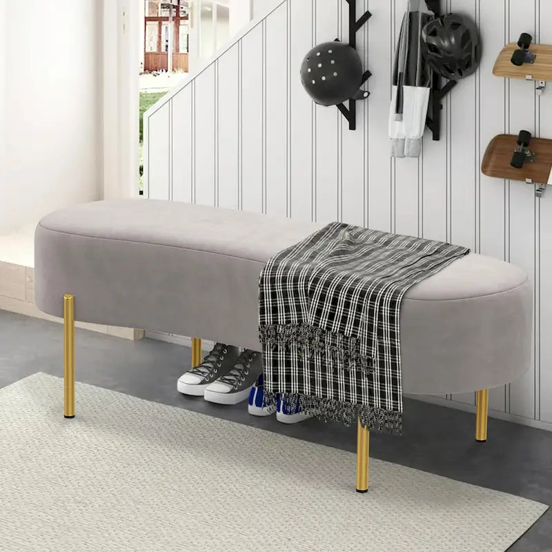 Banc Ottoman Rembourré avec Pieds en Métal Doré, 116 cm x 39 cm