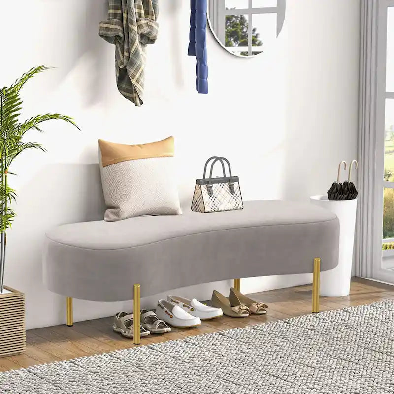 Banc Ottoman Rembourré avec Pieds en Métal Doré, 116 cm x 39 cm