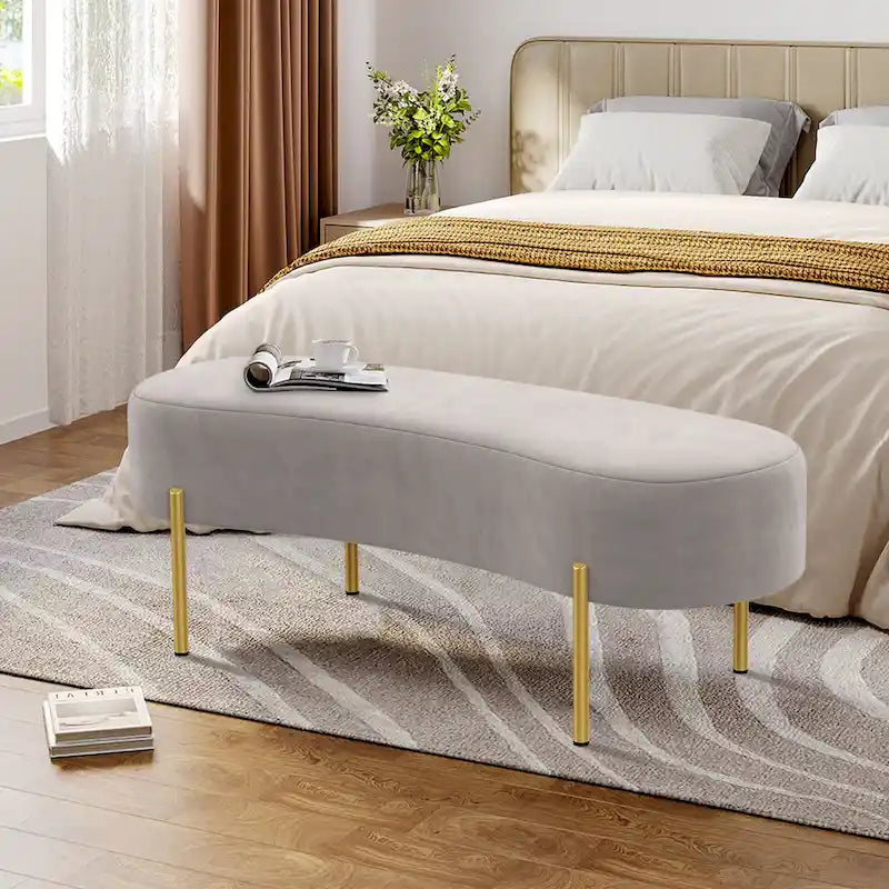 Banc Ottoman Rembourré avec Pieds en Métal Doré, 116 cm x 39 cm