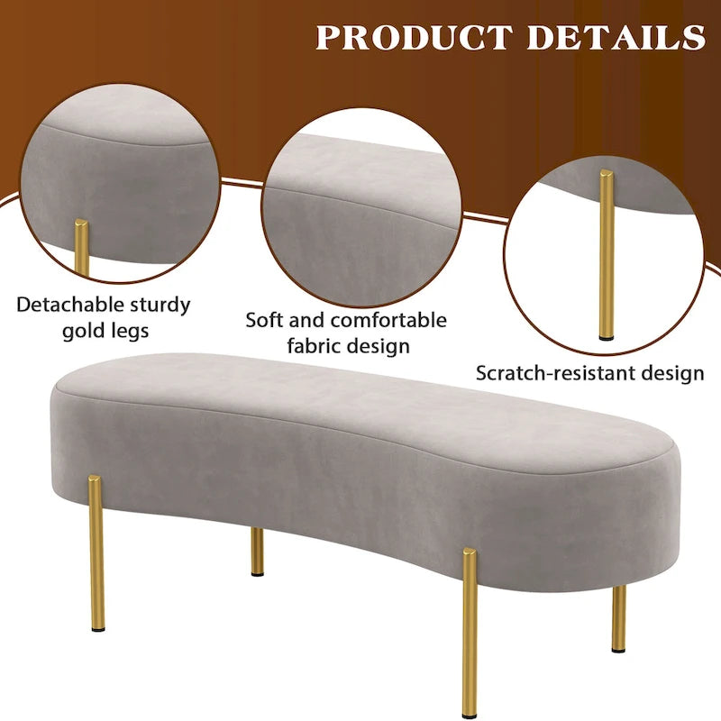 Banc Ottoman Rembourré avec Pieds en Métal Doré, 116 cm x 39 cm