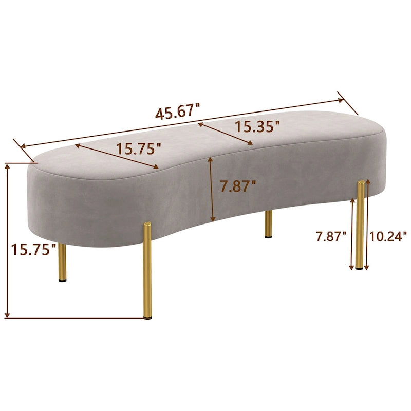 Banc Ottoman Rembourré avec Pieds en Métal Doré, 116 cm x 39 cm
