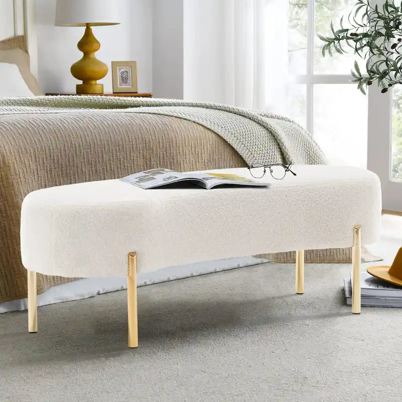 Banc Ottoman Rembourré avec Pieds en Métal Doré, 116 cm x 39 cm