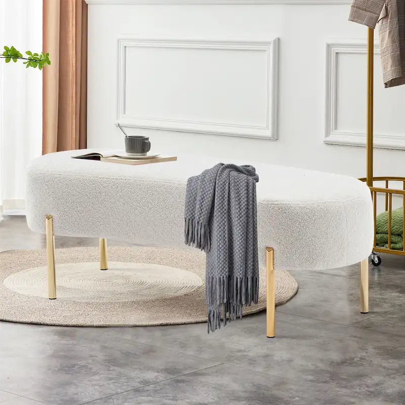 Banc Ottoman Rembourré avec Pieds en Métal Doré, 116 cm x 39 cm