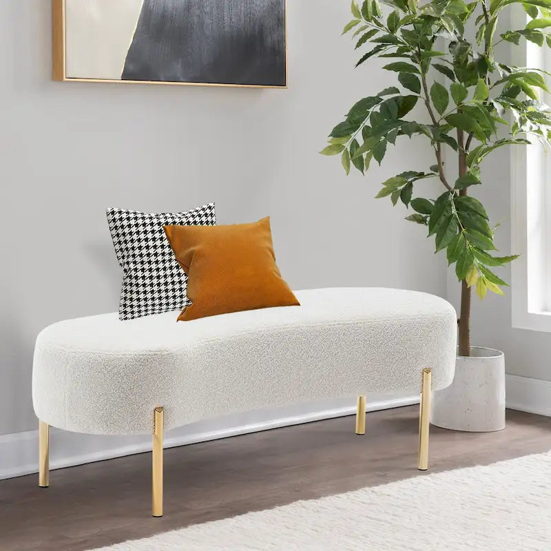 Banc Ottoman Rembourré avec Pieds en Métal Doré, 116 cm x 39 cm