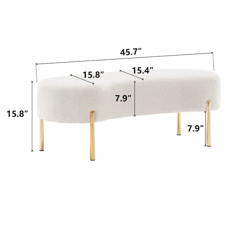 Banc Ottoman Rembourré avec Pieds en Métal Doré, 116 cm x 39 cm