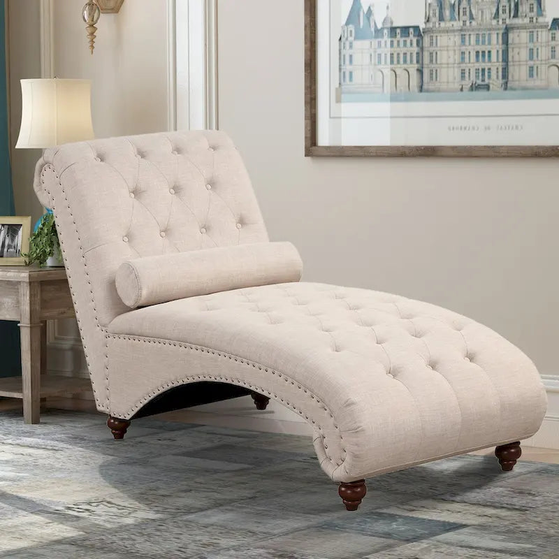 Chaise longue moderne en velours sans accoudoirs avec 1 coussin cylindrique
