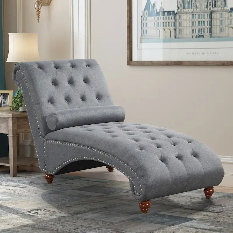 Chaise longue moderne en velours sans accoudoirs avec 1 coussin cylindrique