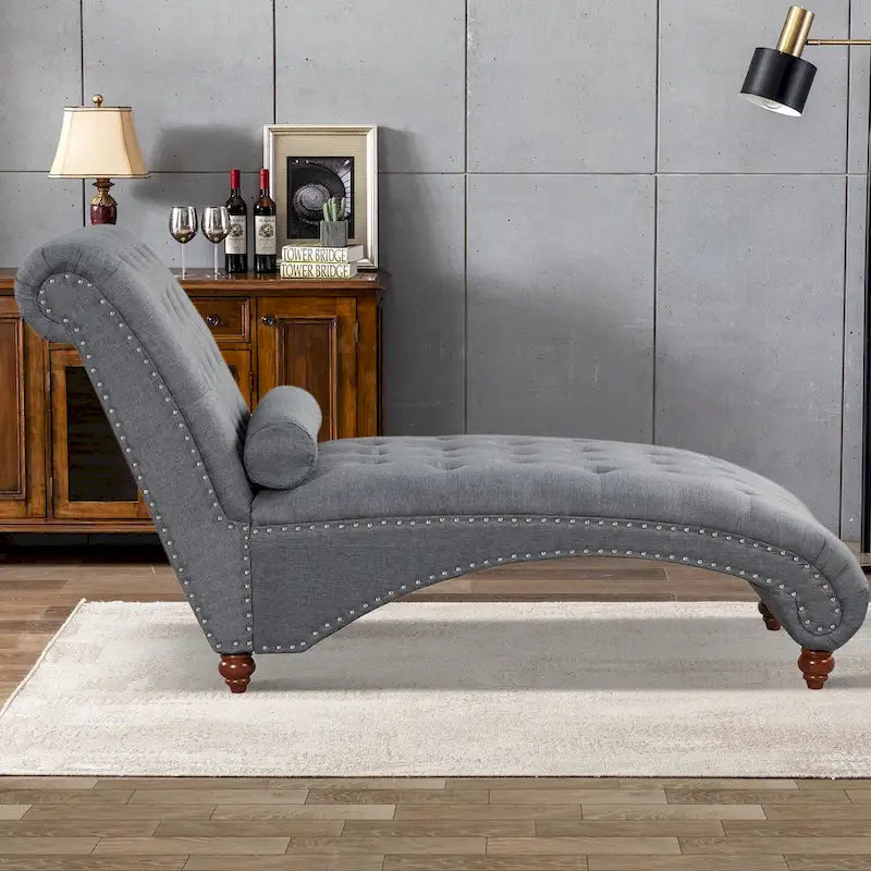 Chaise longue moderne en velours sans accoudoirs avec 1 coussin cylindrique