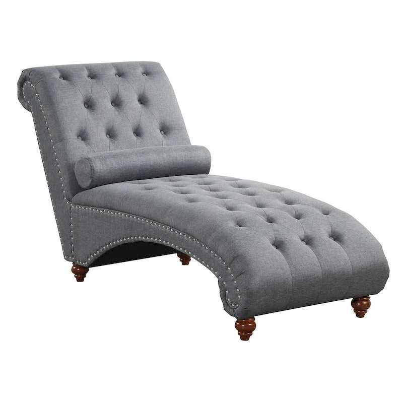 Chaise longue moderne en velours sans accoudoirs avec 1 coussin cylindrique