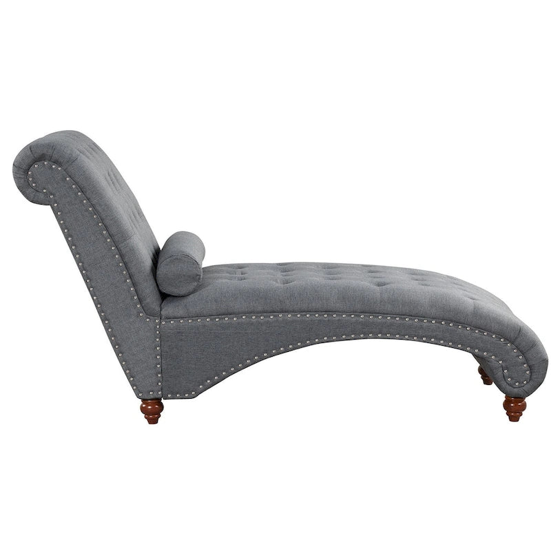 Chaise longue moderne en velours sans accoudoirs avec 1 coussin cylindrique