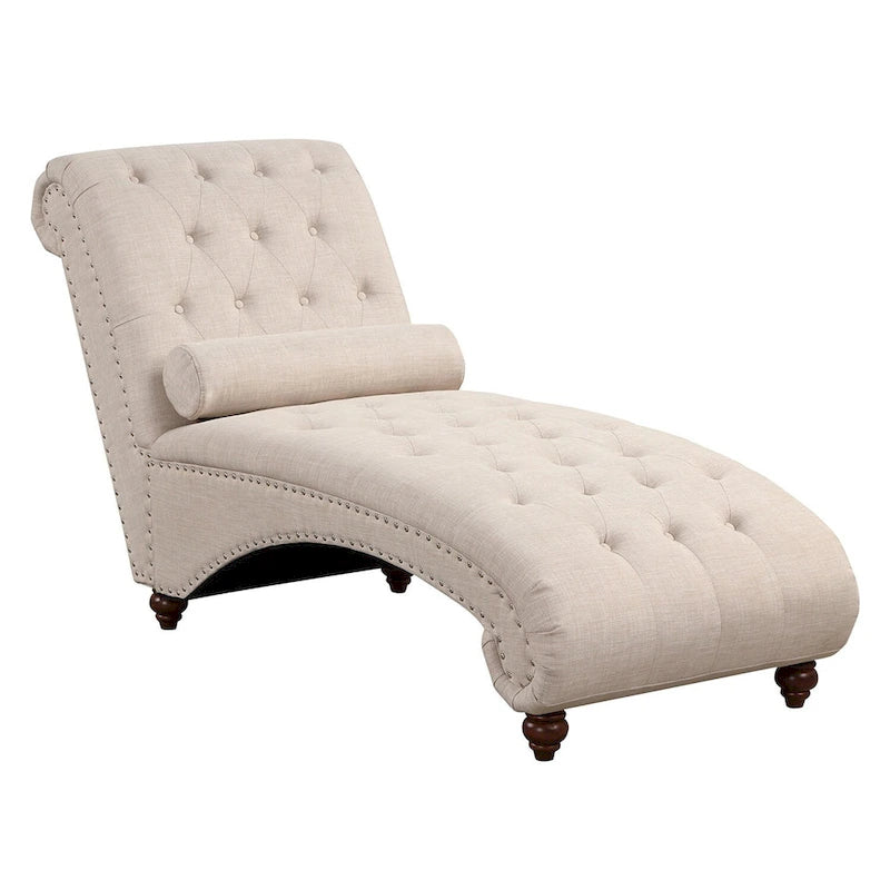 Chaise longue moderne en velours sans accoudoirs avec 1 coussin cylindrique