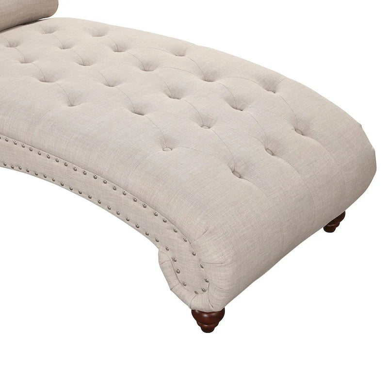 Chaise longue moderne en velours sans accoudoirs avec 1 coussin cylindrique