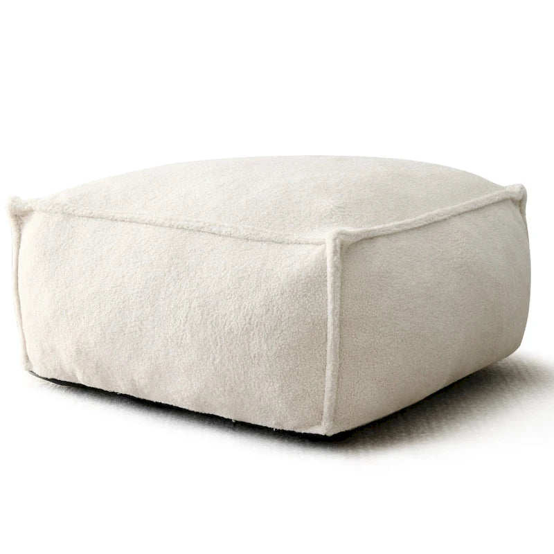 Pouf en tissu bouclette 71 x 71 cm avec rembourrage en mousse haute densité