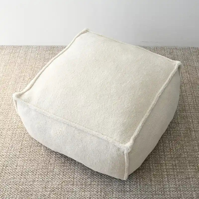 Pouf en tissu bouclette 71 x 71 cm avec rembourrage en mousse haute densité