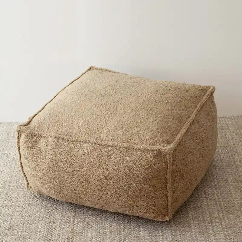 Pouf en tissu bouclette 71 x 71 cm avec rembourrage en mousse haute densité