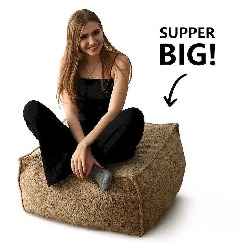 Pouf en tissu bouclette 71 x 71 cm avec rembourrage en mousse haute densité
