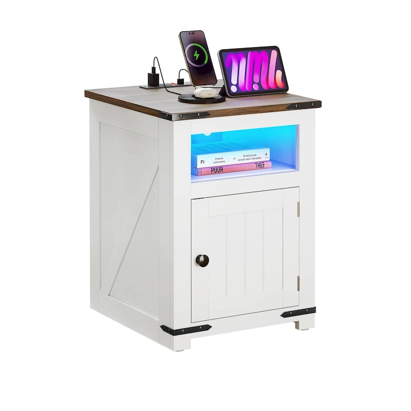 Table d'appoint de ferme avec station de recharge, ports USB et lumières LED