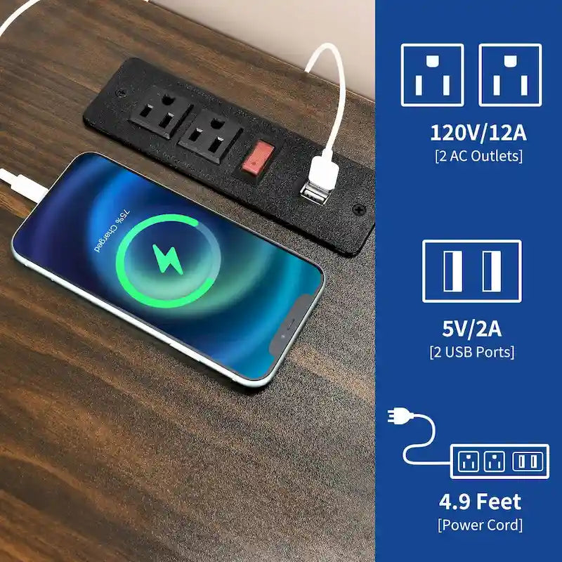 Table d'appoint de ferme avec station de recharge, ports USB et lumières LED